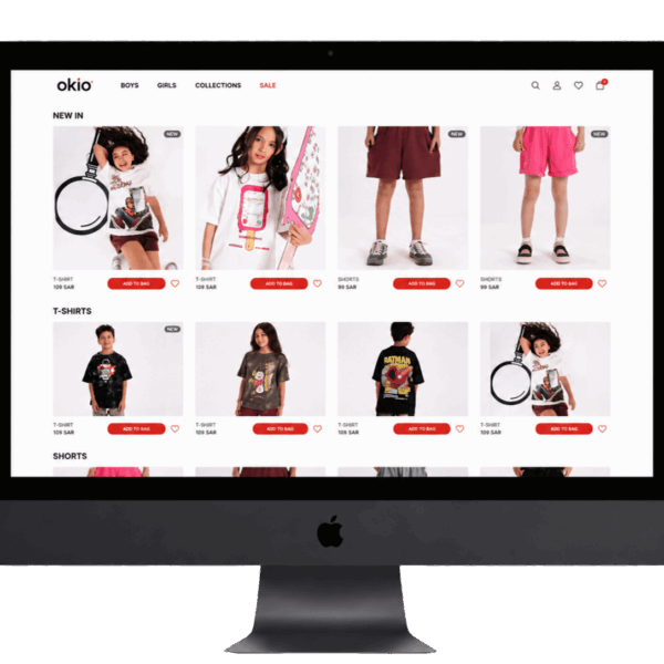 OkiOki EG Shopify clothing store design showcasing kidswear products and fashion collections
